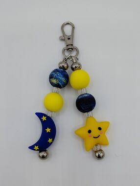 Handcrafted Moon & Star Beaded Keychain/Bag Charm - Blue & Yellow 🌙💙⭐